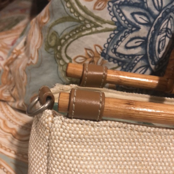 Woven, wood and straw handles, vintage handbag - Picture 5 of 5
